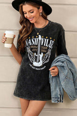 Black Mineral Wash NASHVILLE Vintage Graphic T Shirt