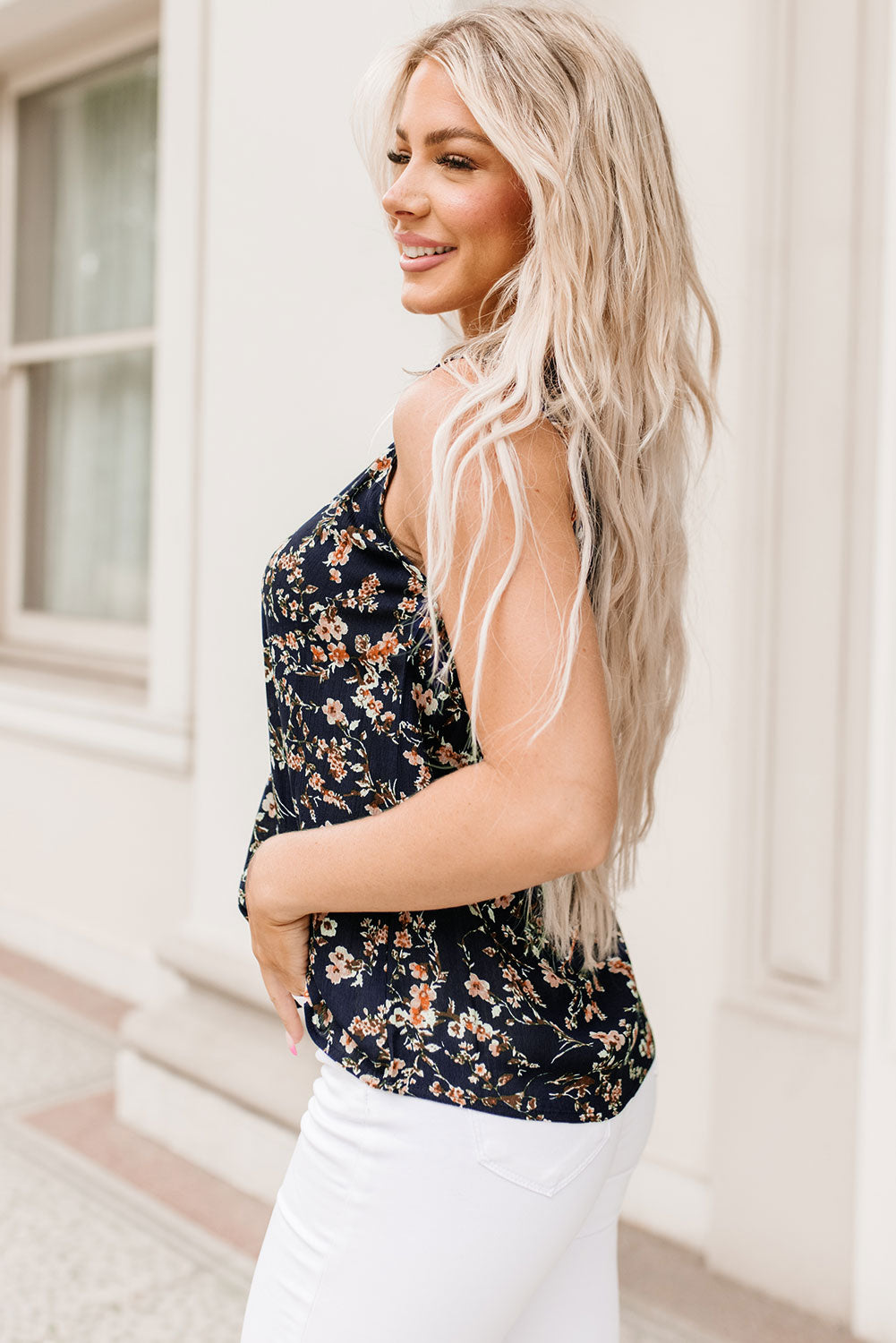 Yellow Notched Neck Floral Tank Top