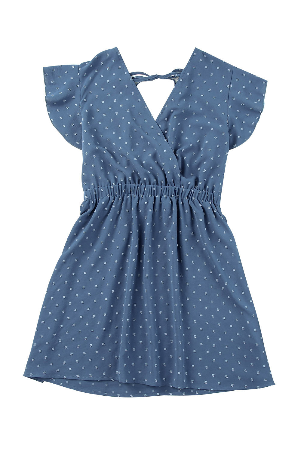 Sky Blue Swiss Dot V Neck Wrap Beach Dress