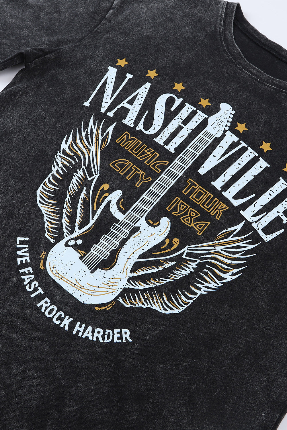 Black Mineral Wash NASHVILLE Vintage Graphic T Shirt