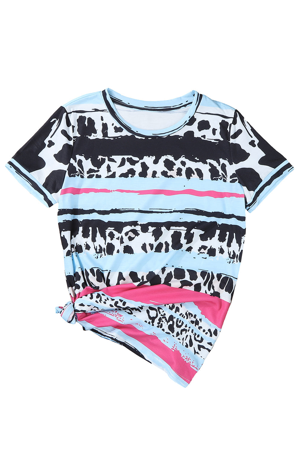 Cow Leopard Striped O-Neck Western Tee