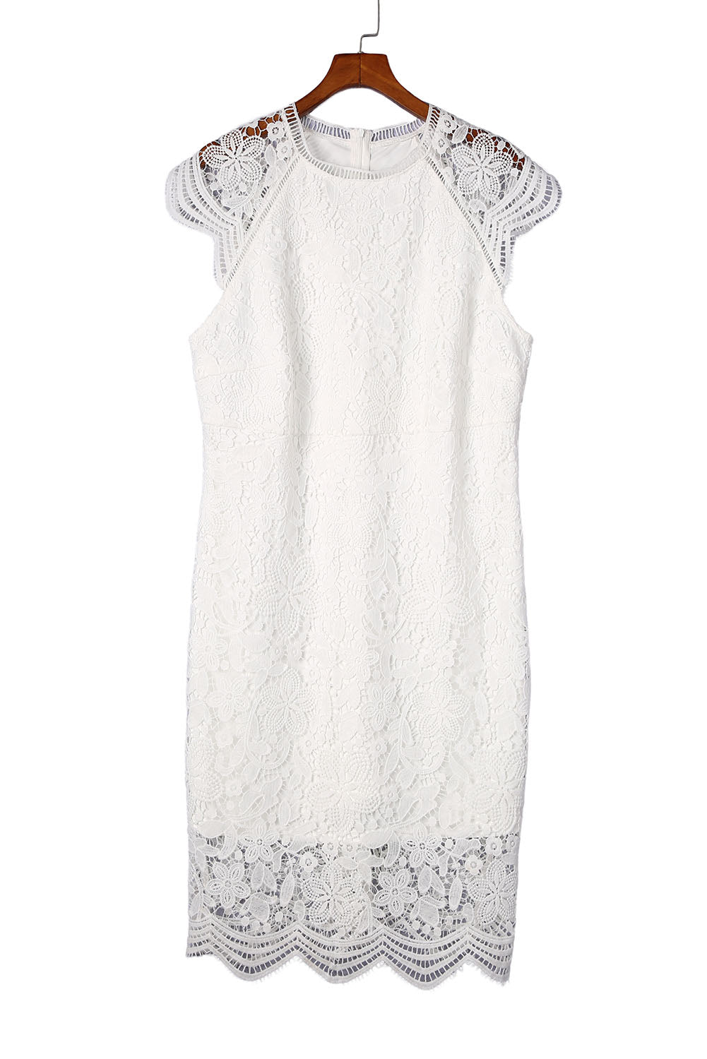 White Plus Size Lace Cap Sleeves Bodycon Midi Dress