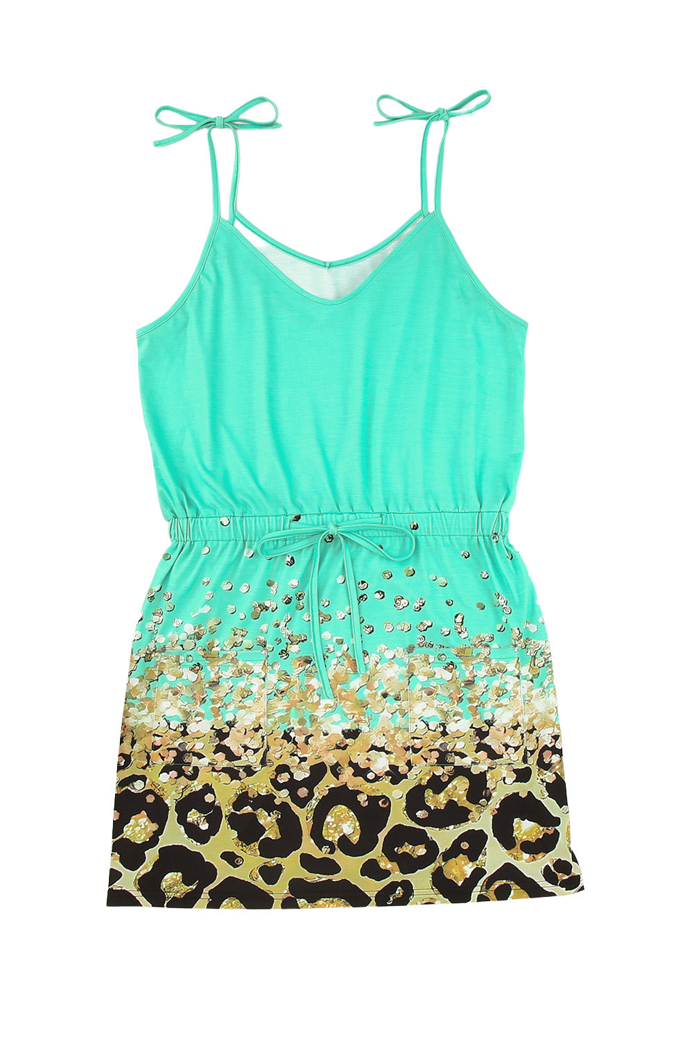 Green Leopard Buttoned U-neck Slim-fit Tank Top