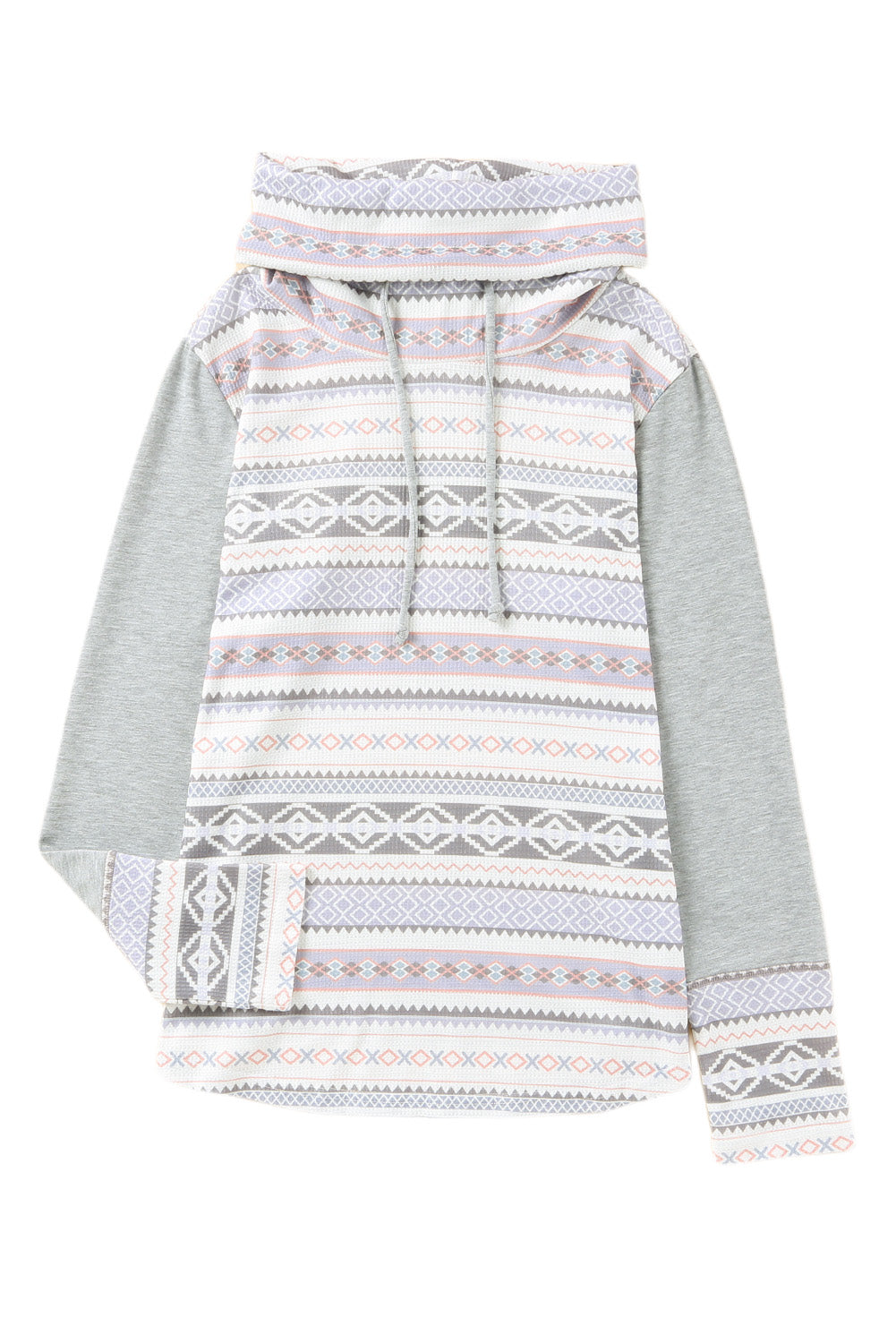 Gray Aztec Print Amicg Knit Cowl Neck Sweatshirt