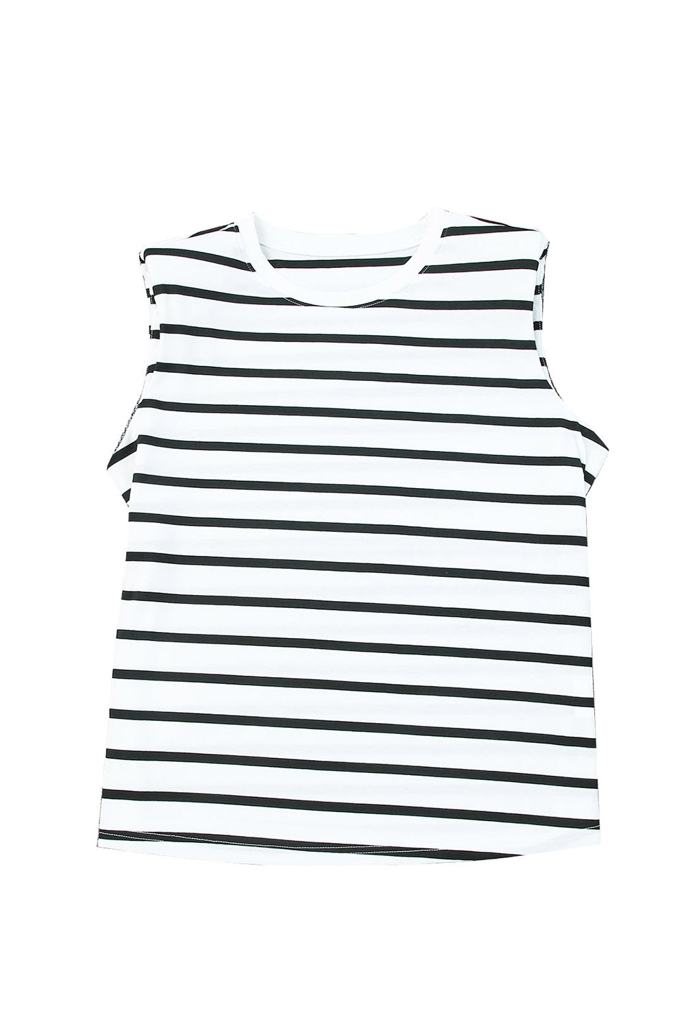 White Striped Print Shoulder Pads Boxy Tank Top