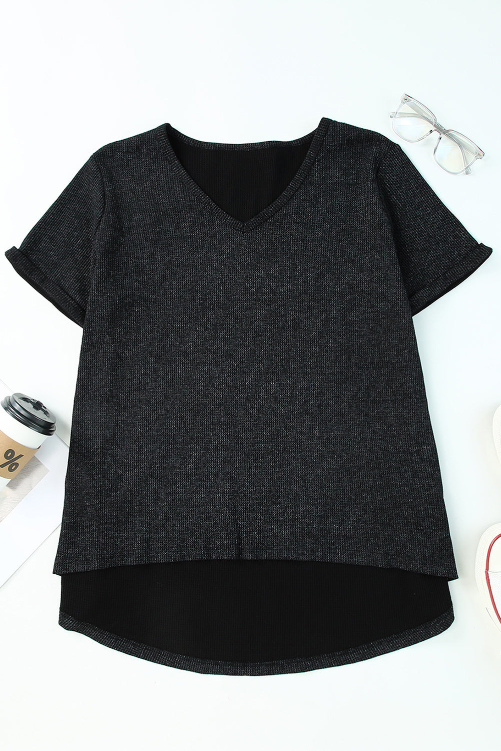 Gray High Low Cuffed Tee