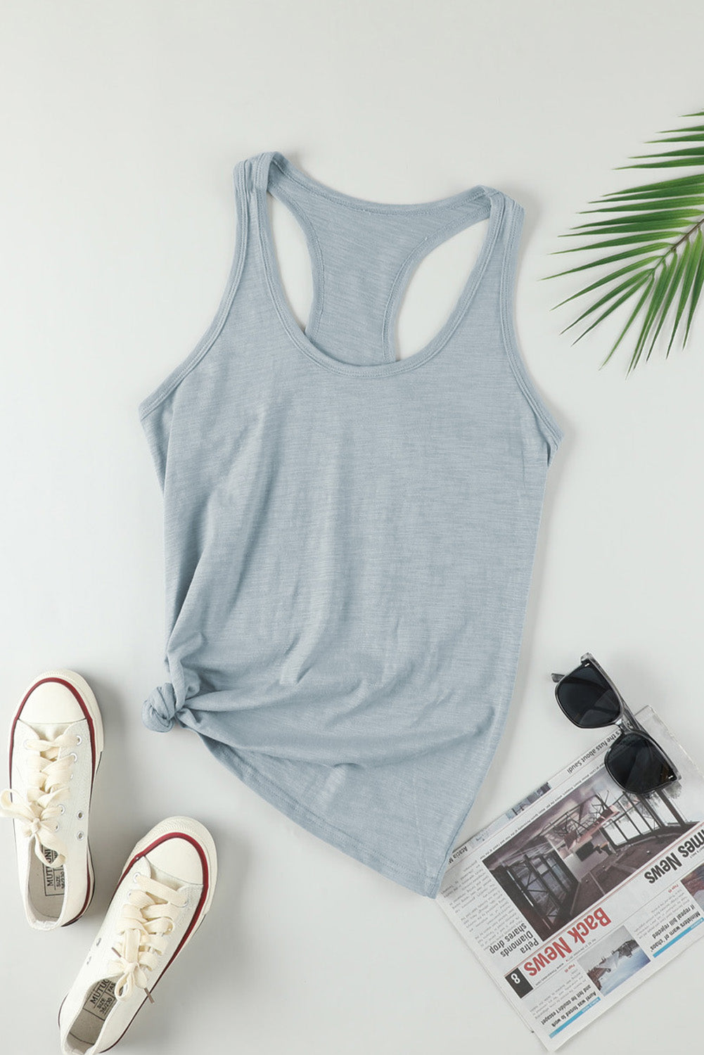 White Scoop Neck Basic Solid Tank Top