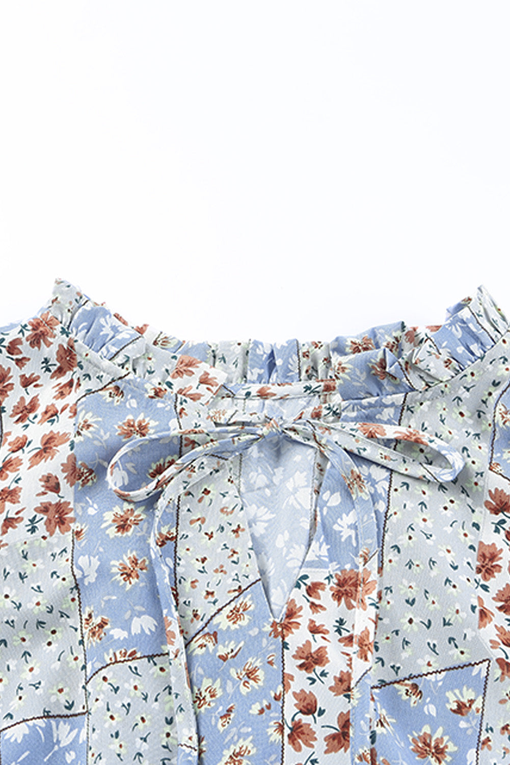 Sky Blue Floral Split V Neck Tiered Ruffle Dress