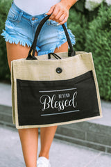 Black BEYOND Blessed Printed Vintage Burlap Bag