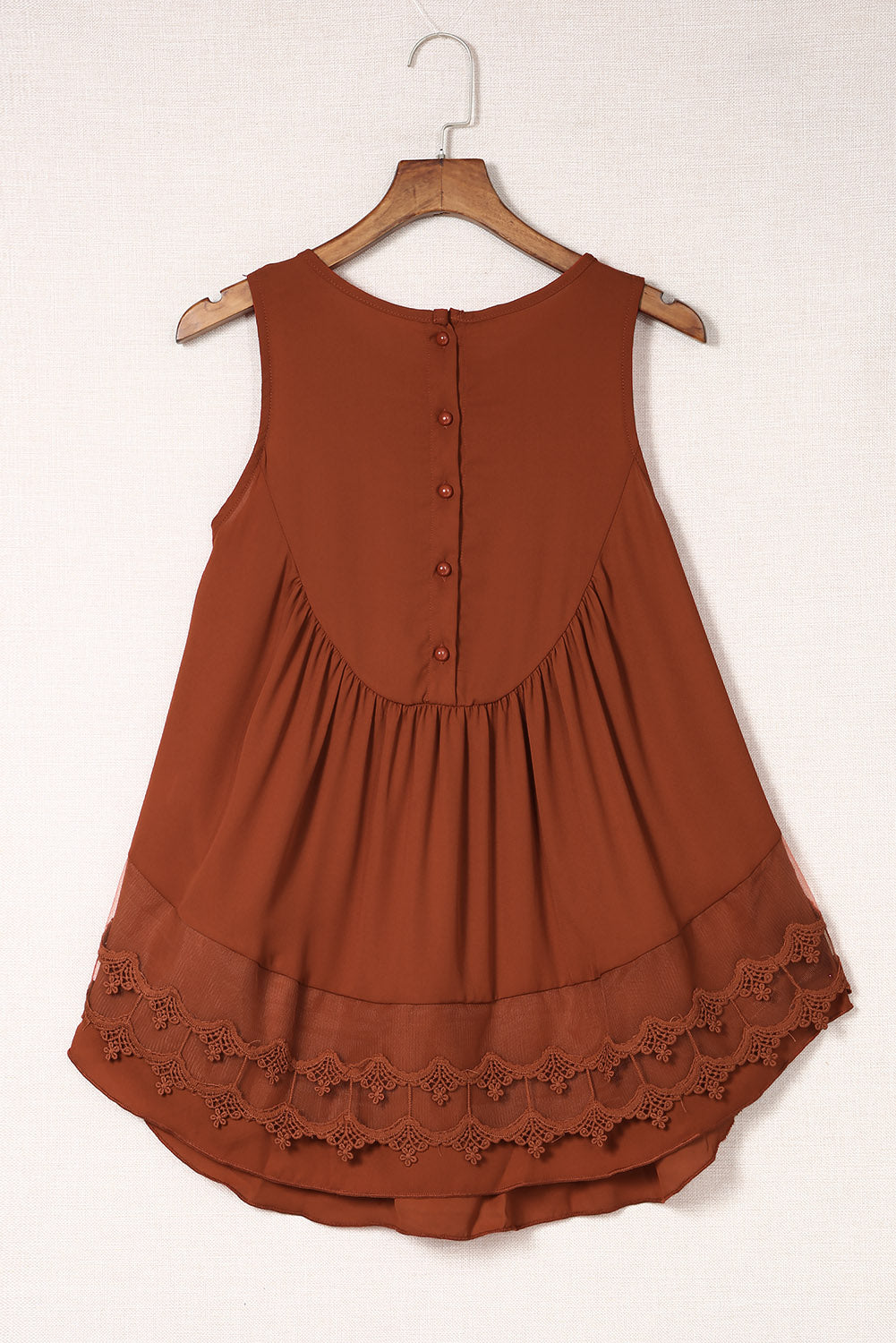 Black Lace Detail Buttons Back Sleeveless Top