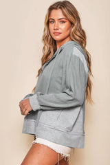 Gray Contrast Patchwork Pullover Casual Hoodie