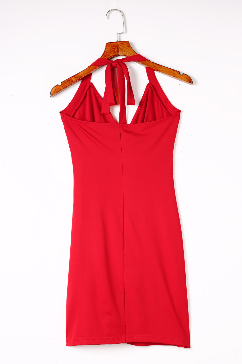 Red Halter Neck Wrapped Mini Bodycon Dress