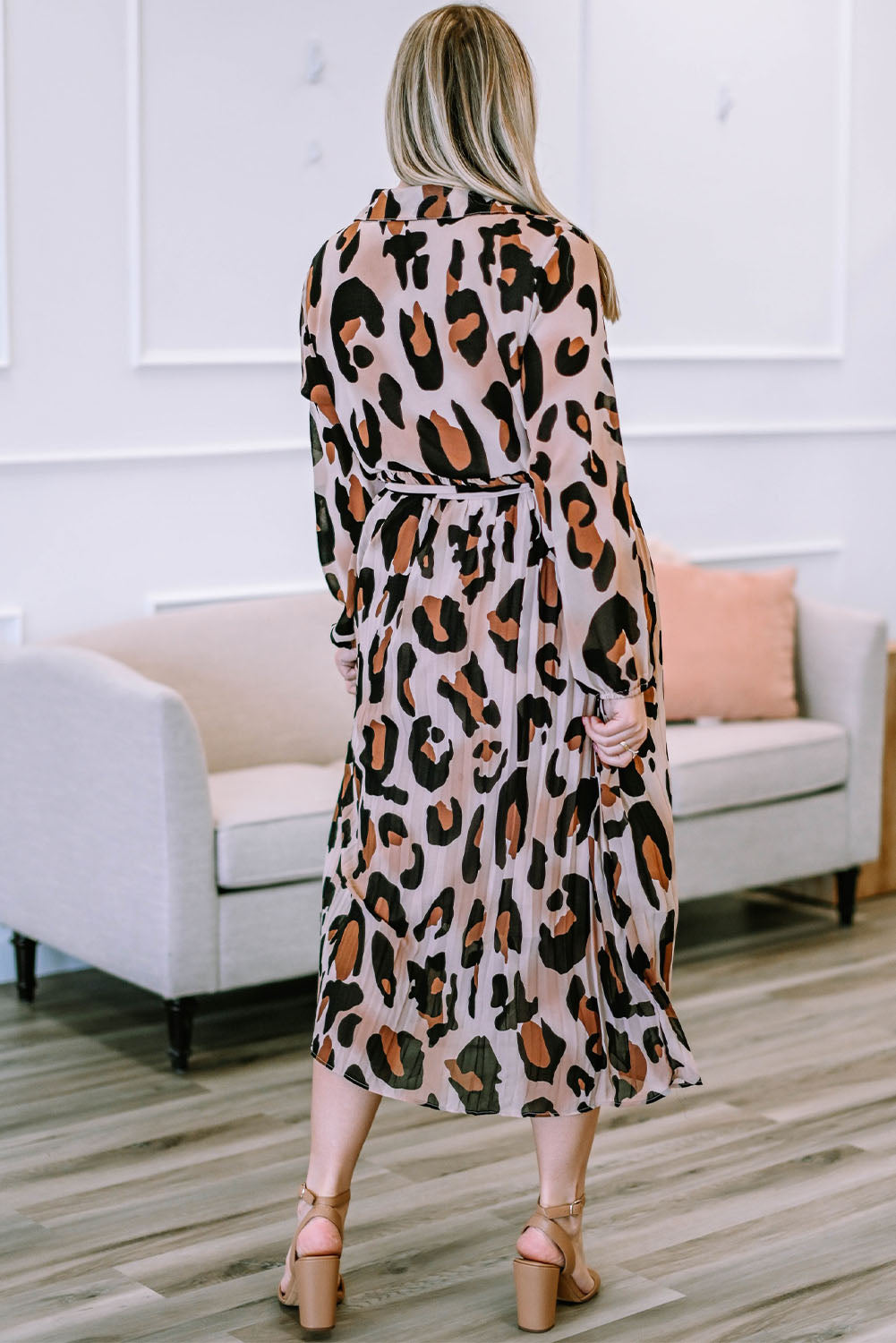 Leopard Plus Size Leopard V Neck Wrap Pleated Dress