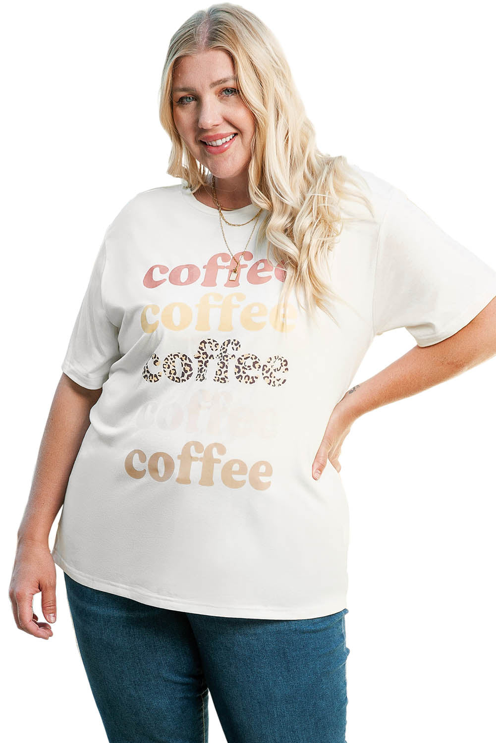 Beige Coffee Letter Print Vintage Plus Size T-shirts