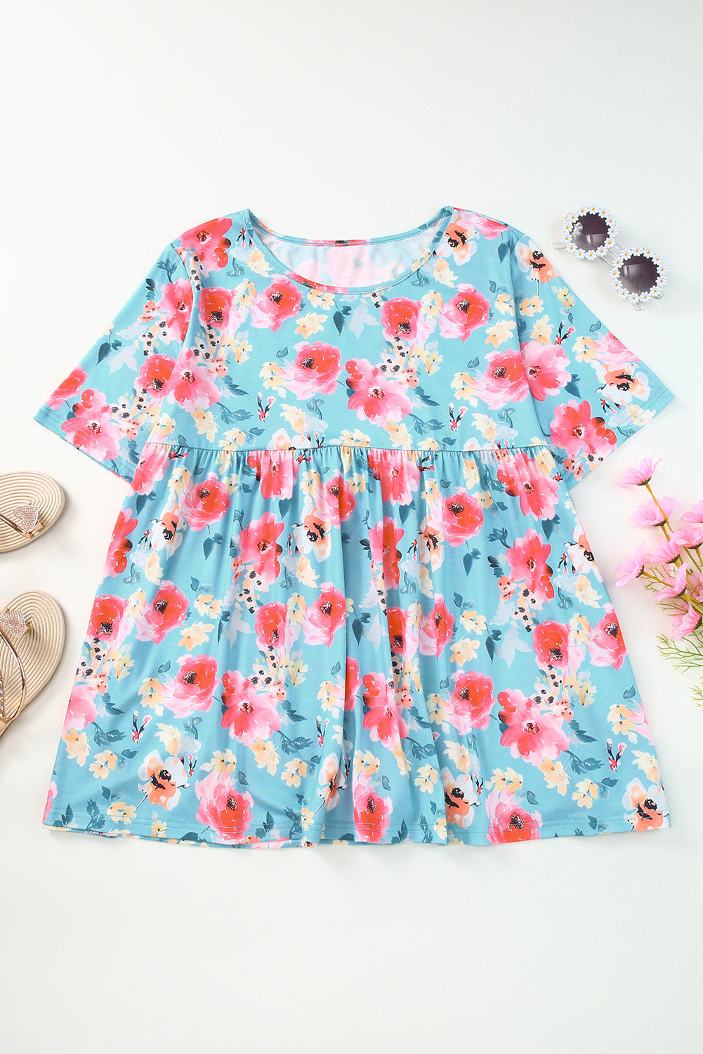 Sky Blue Boho Print Sleeveless High Waist Long Floral Dress