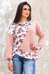 Brown Cow Contrast Asymmetrical Long Sleeve Top