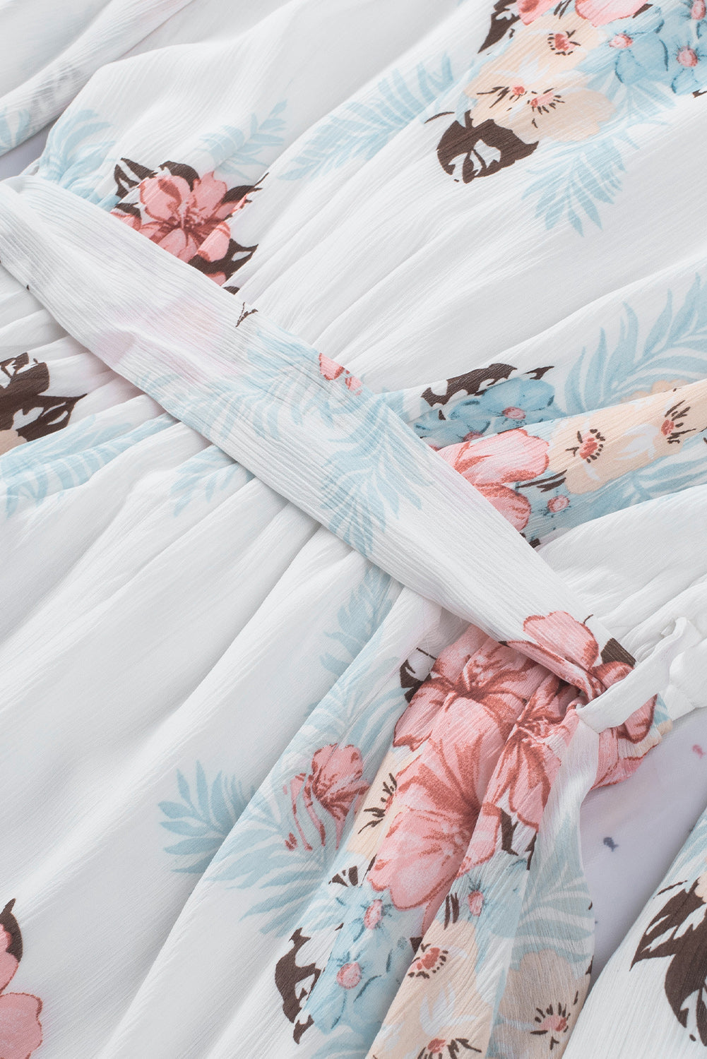Ruffled V Neck Long Sleeve Floral Dress
