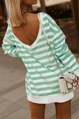 Green Loose Long O Neck Sleeve Office Female Pocket Tops