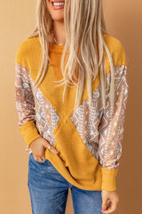 Orange Tribal Geometric Print Ribbed Knit Top