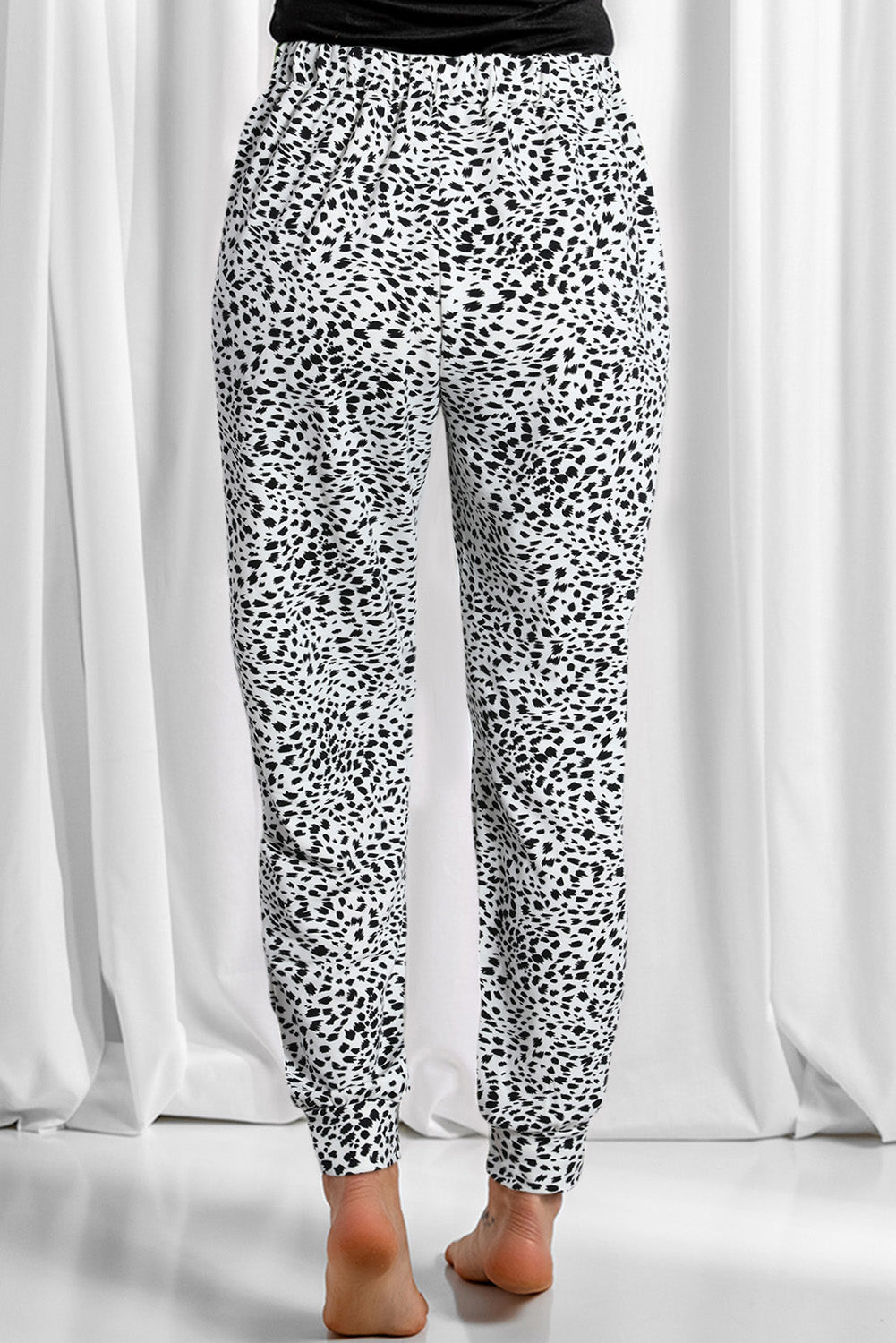 Gray Animal Spots Drawstring Lounge Jogger Pants