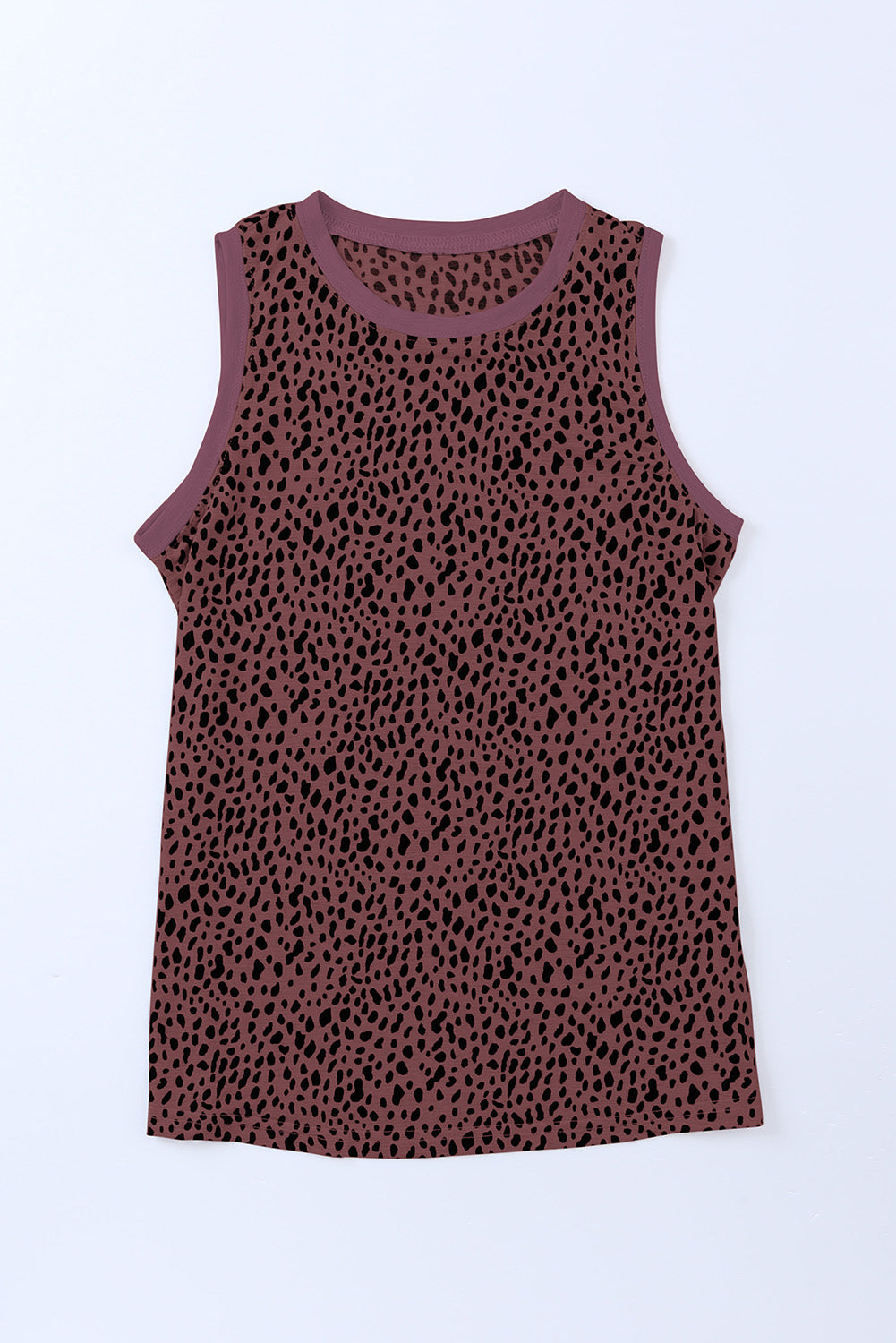 Pink Leopard Print Round Neck Tank Top