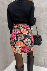 Multicolor Floral Print Asymmetric Front Knot Wrap Skirt