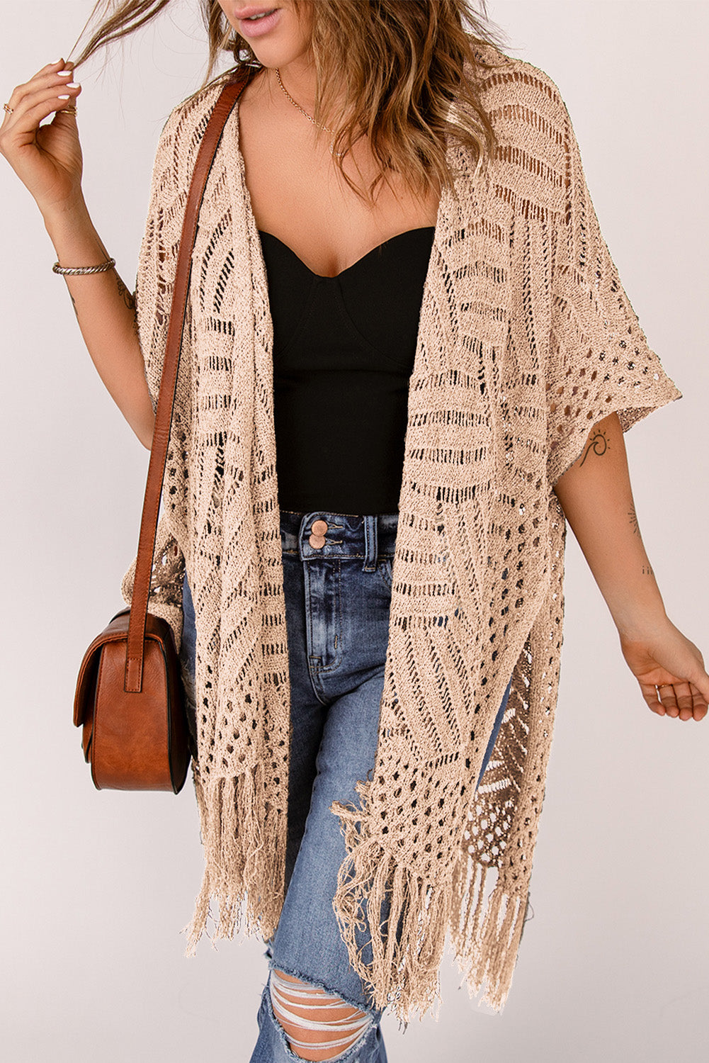Black Loose Knitwear Kimono with Slits