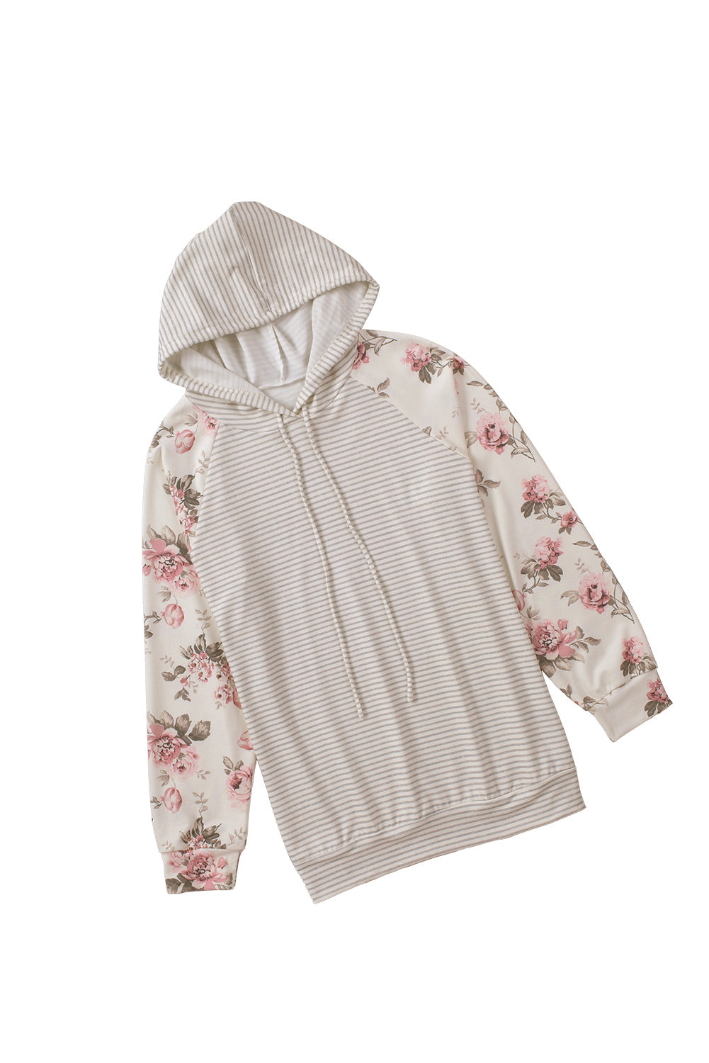 Stripe Plus Size Floral Raglan Sleeve Striped Hoodie