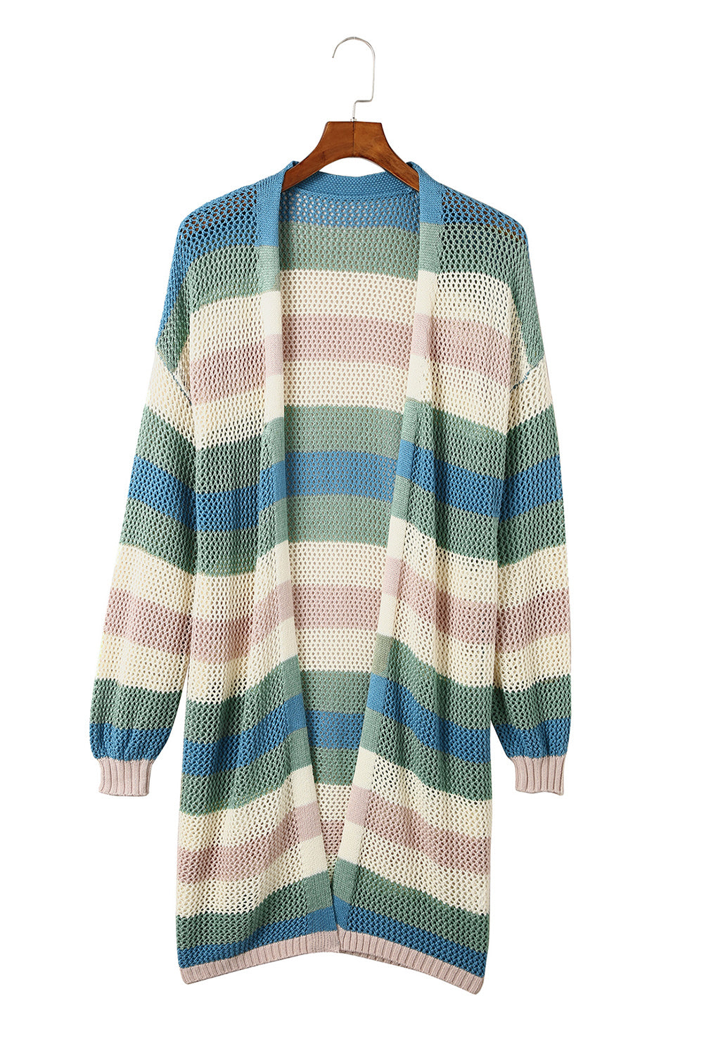 Multicolor Striped Color Block Hollowed Knit Cardigan