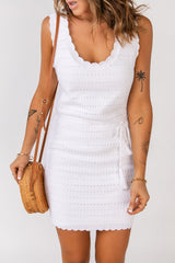 White Scalloped Trim Sleeveless Knit Mini Dress