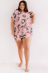 Plus Size Leopard V Neck Top and Drawstring Shorts Lounge Set