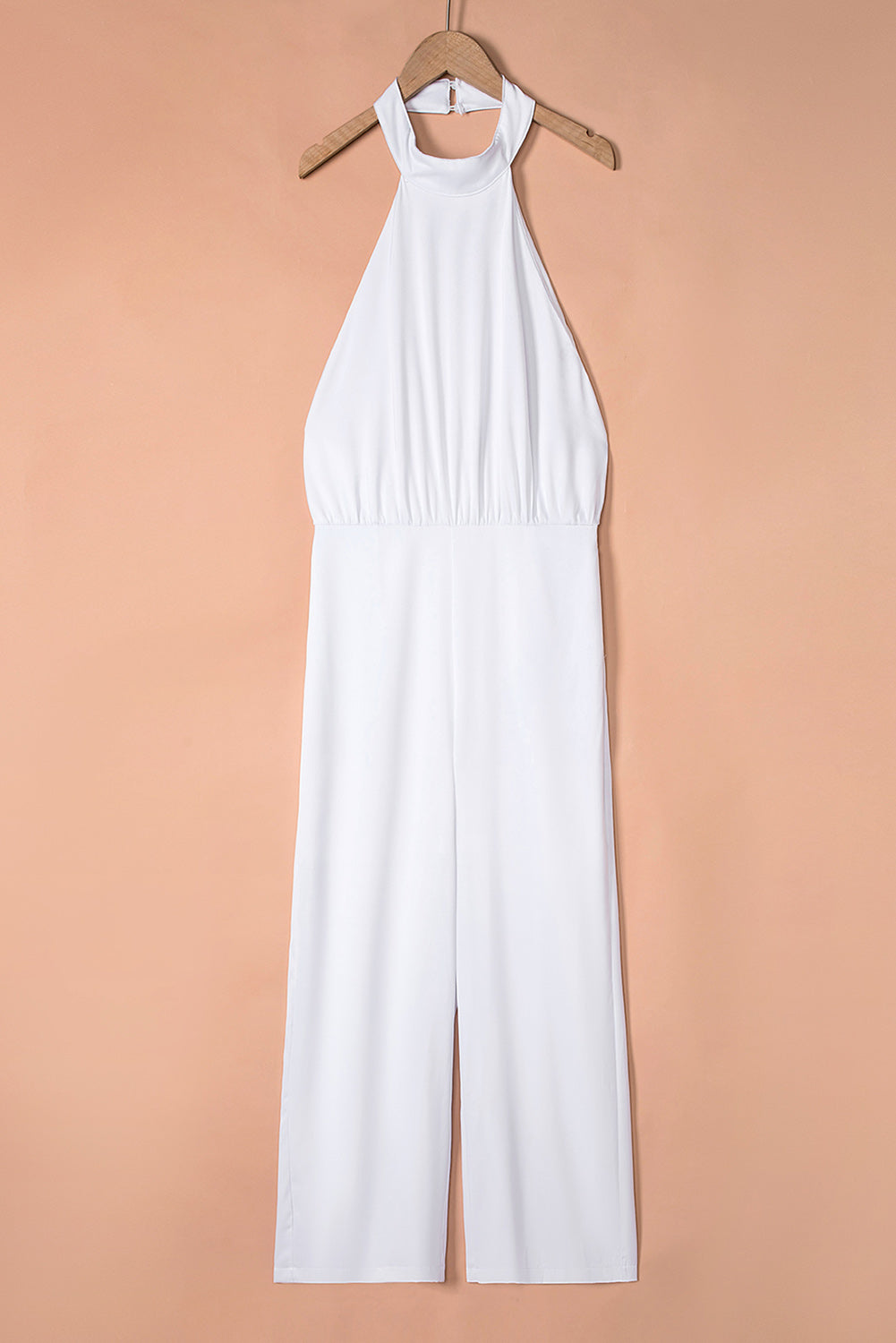 White Button Halterneck Elegant Wide Leg Jumpsuit