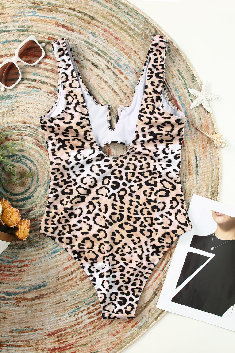 Leopard Split V Neck One-piece Swimsuit