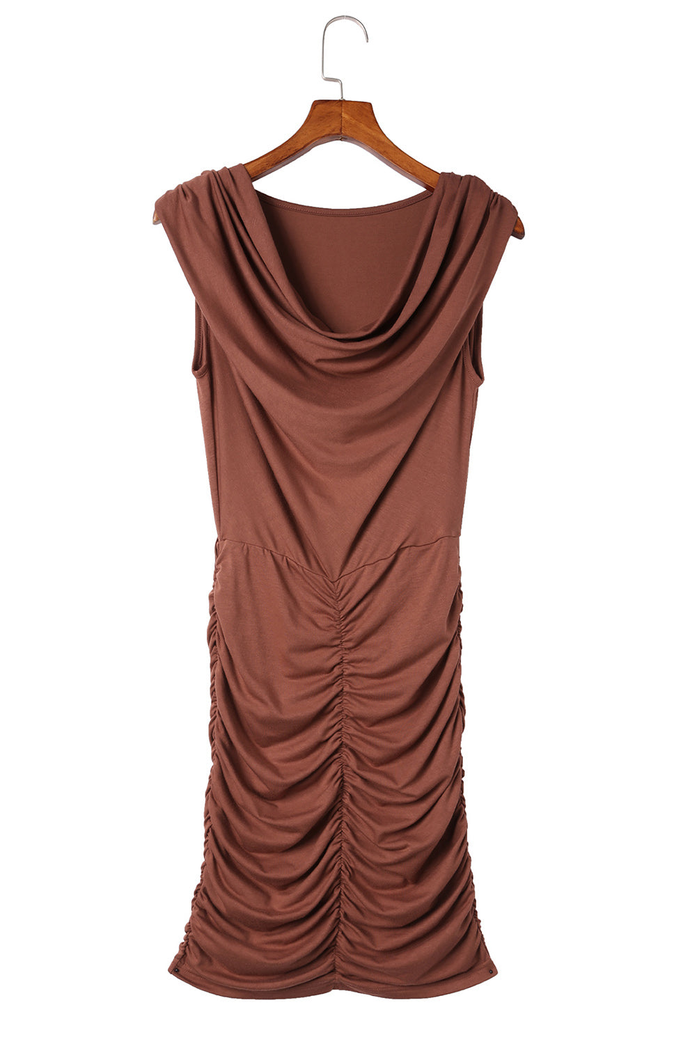 Brown Pleated Sleeveless Bodycon Dress