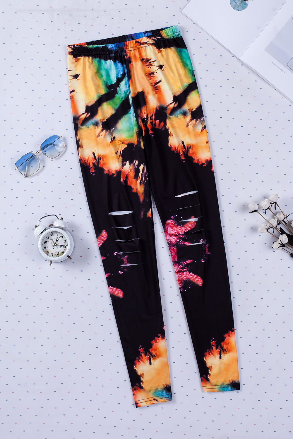 Multicolor Tie Dye Hollow Out Fitness Activewear Leggings