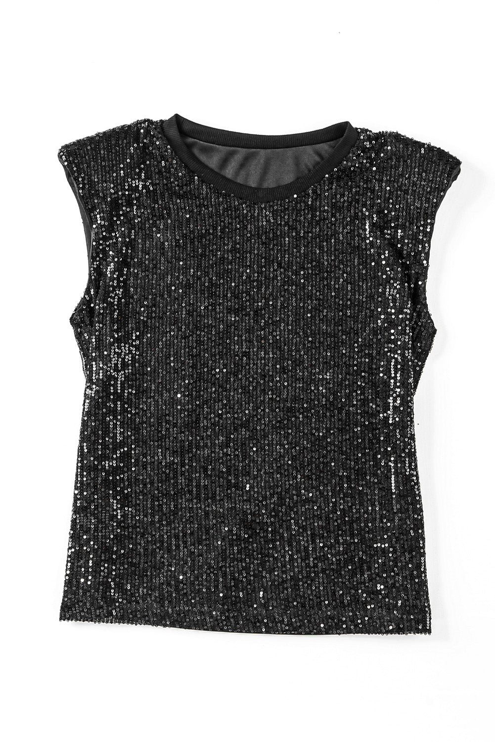 Black Apricot Sequin Round Neck Tank Top