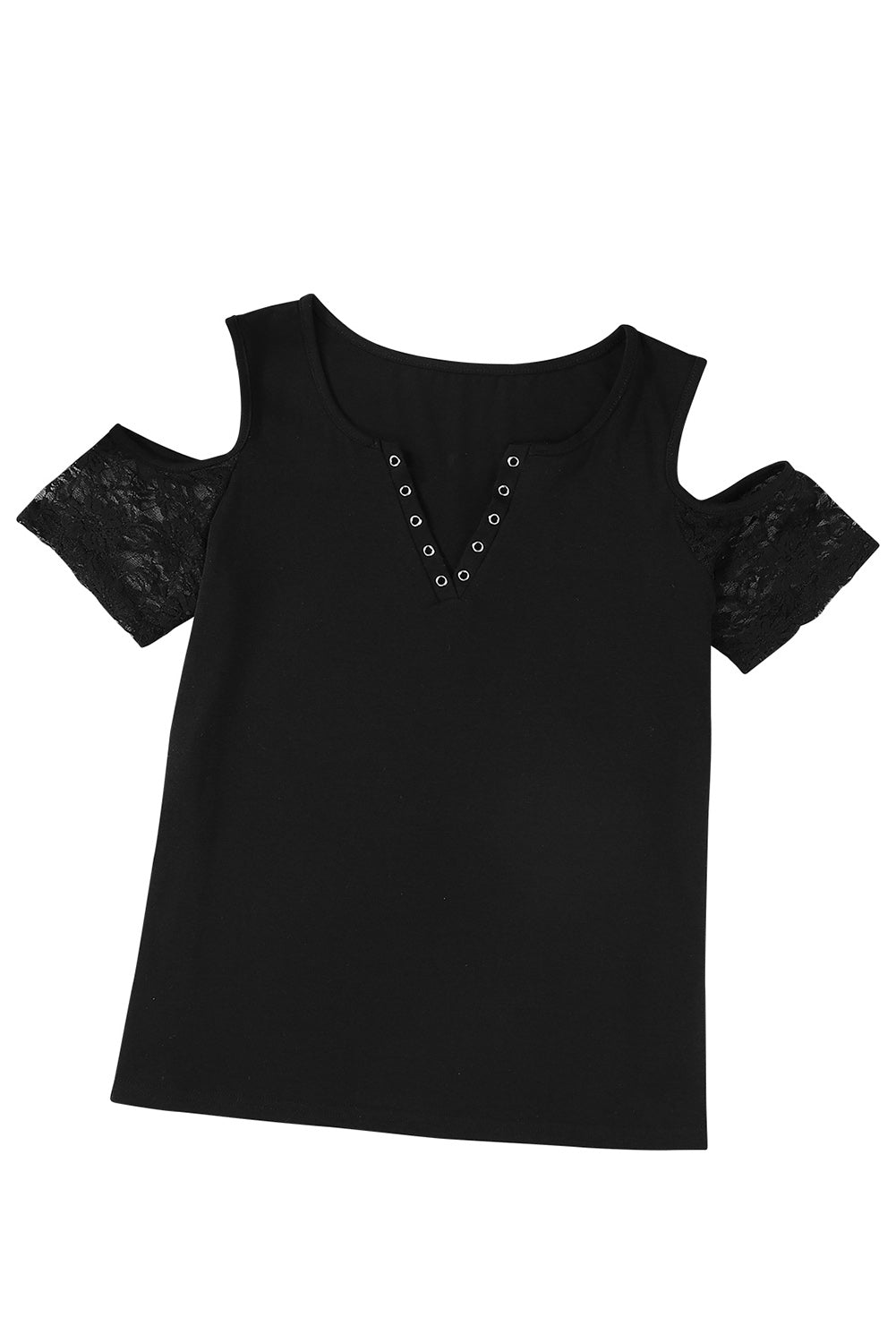 Black Lace Splicing Cold Shoulder T Shirt