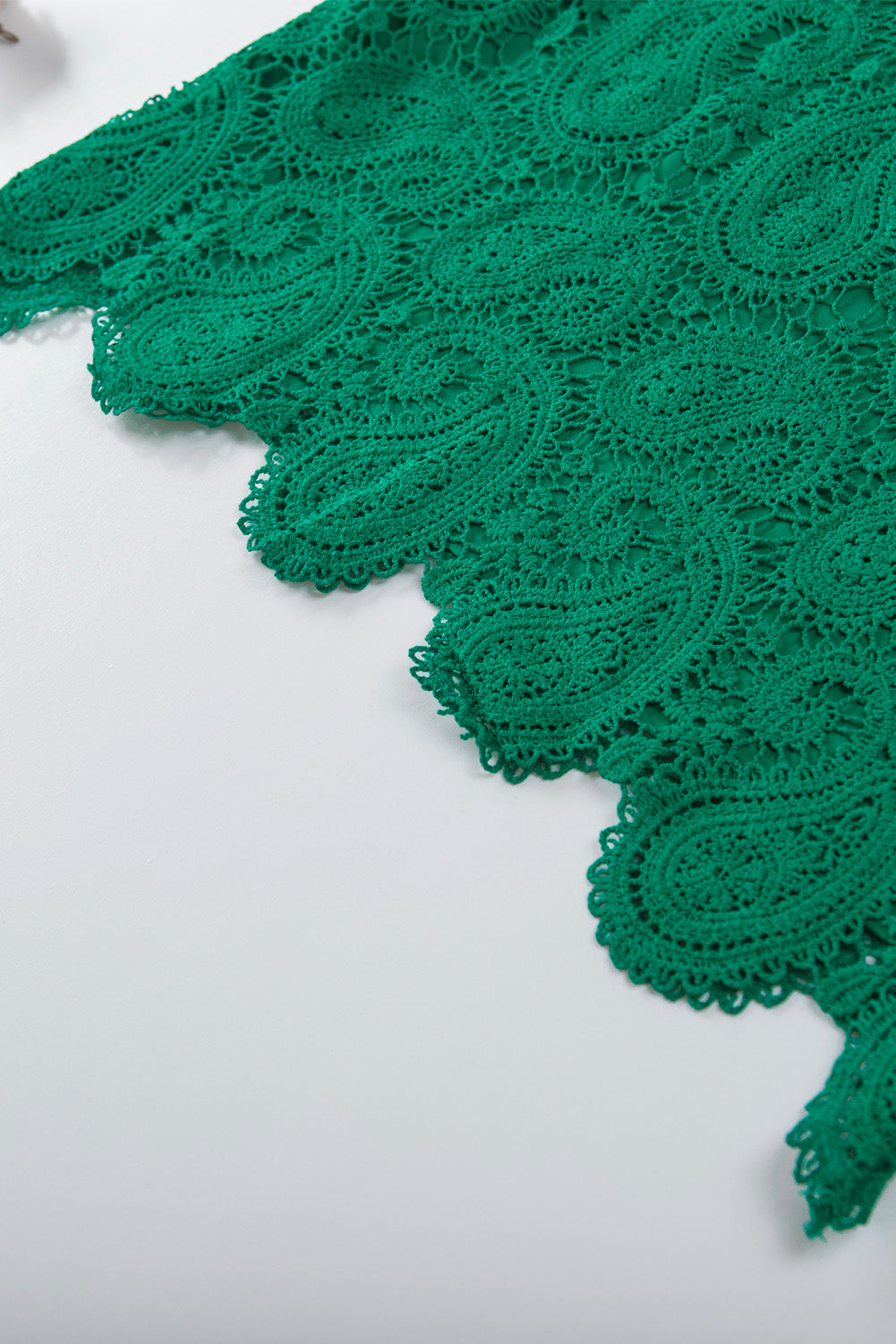 Green Lace Crochet Ruffled Square Neck Tank Top