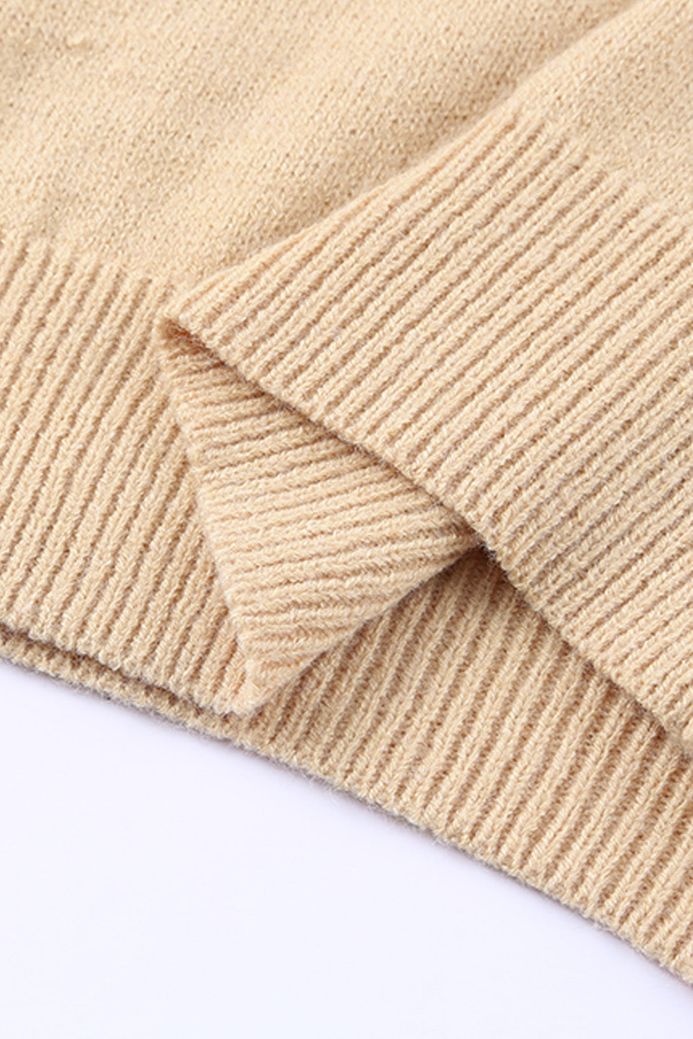 Beige Frill Trim Buttoned Knit Pullover Sweater