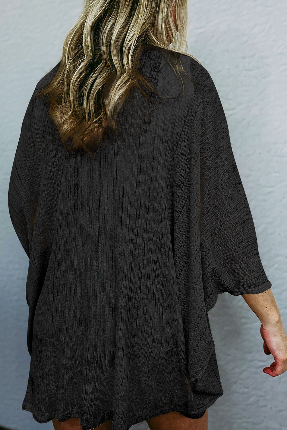 Black Pink Sheer Lightweight Knit Long Sleeve Cardigan