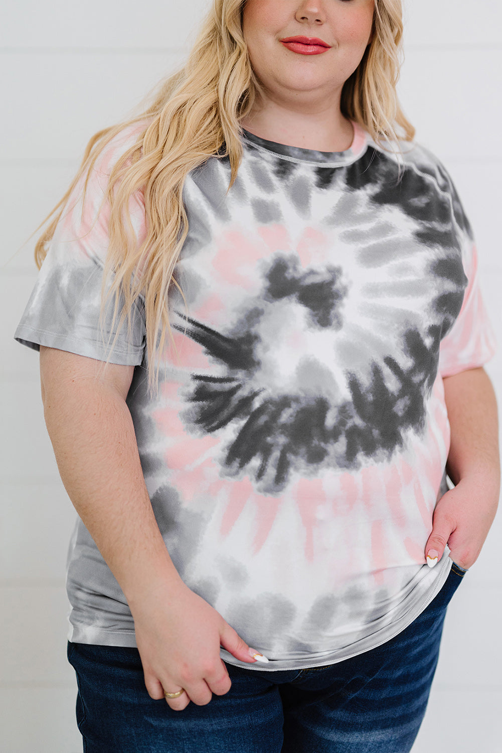 Gray Tie-dye Raglan Sleeve Plus Size T-shirt