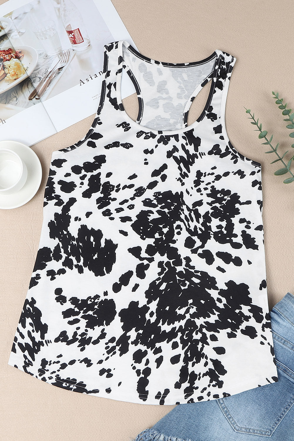 Cow Print Racerback Tank Top