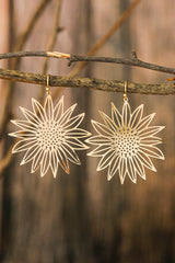 Gold Hollow-out Sunflower Hook Earrings