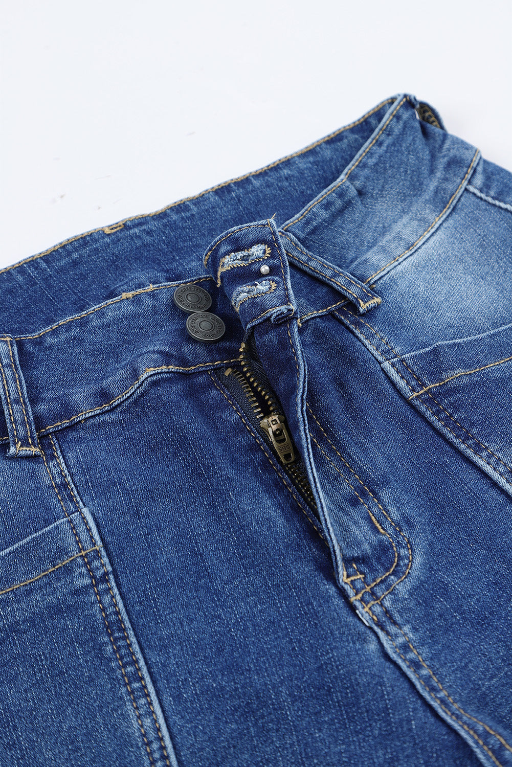 Blue Exposed Seam Split Flare Jeans
