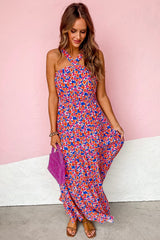 Red Floral Halter Maxi Dress