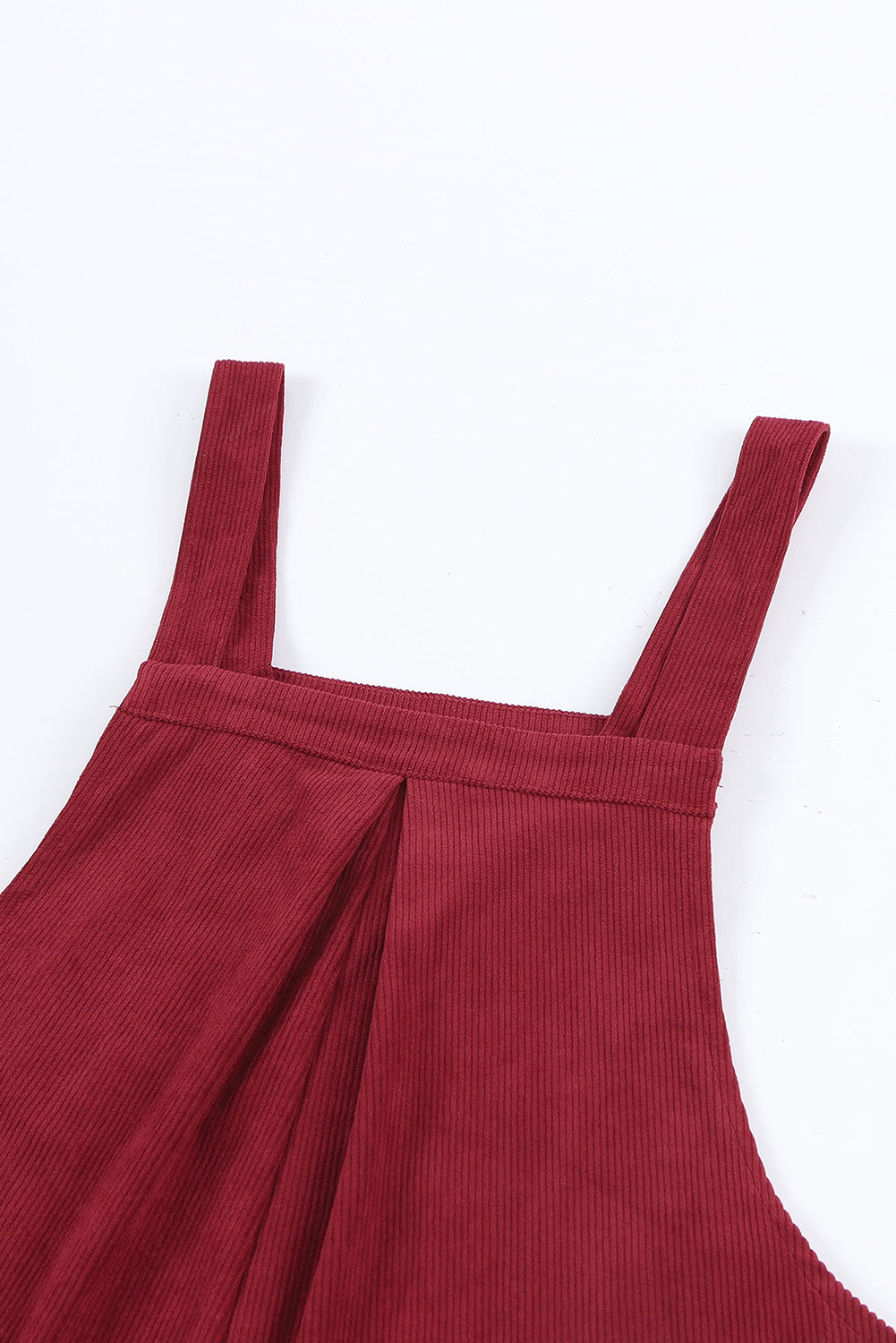 Red Solid Color Corduroy Wide Leg Bib Overalls