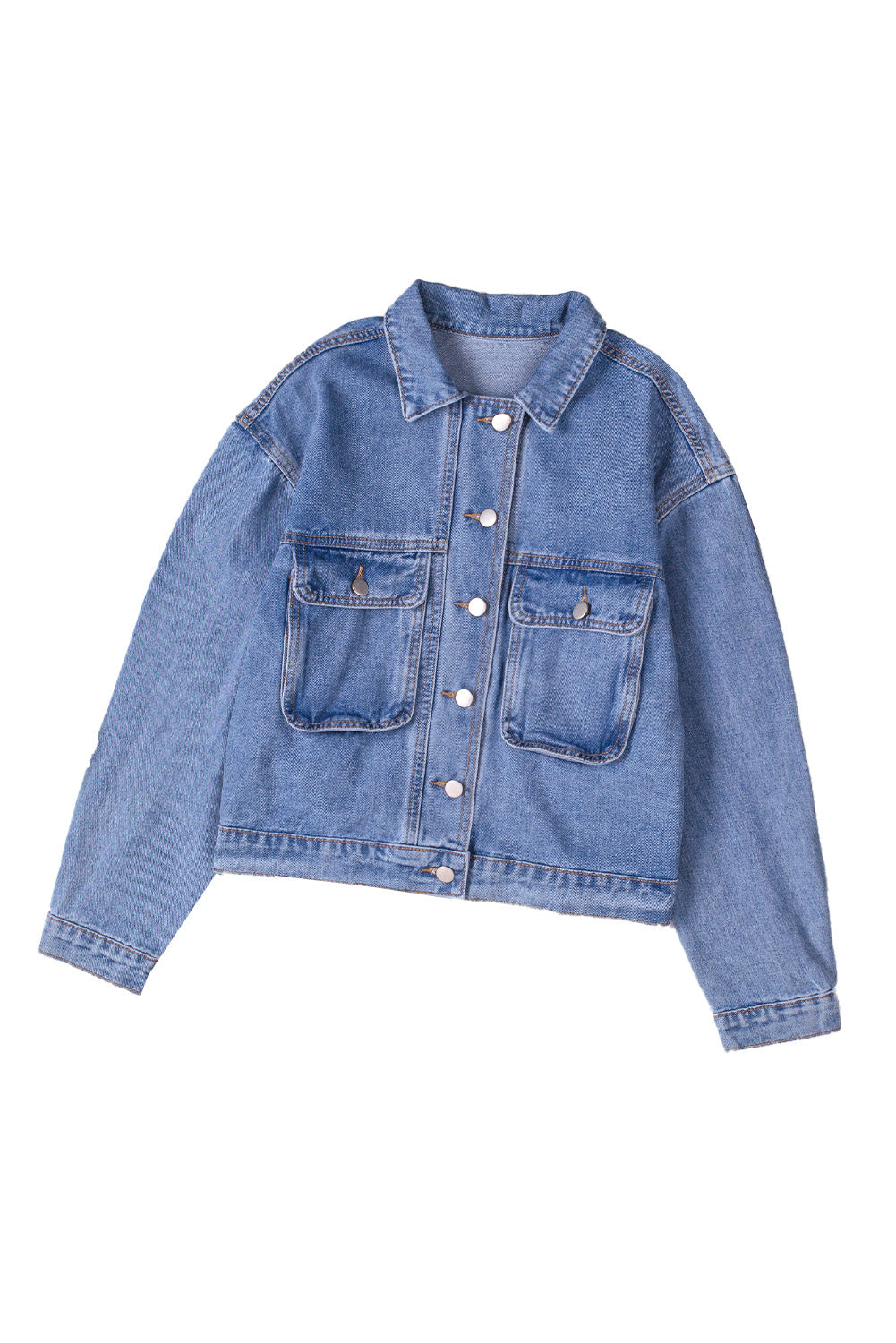 Turn Down Collar Pocket Buttoned Denim Jacket