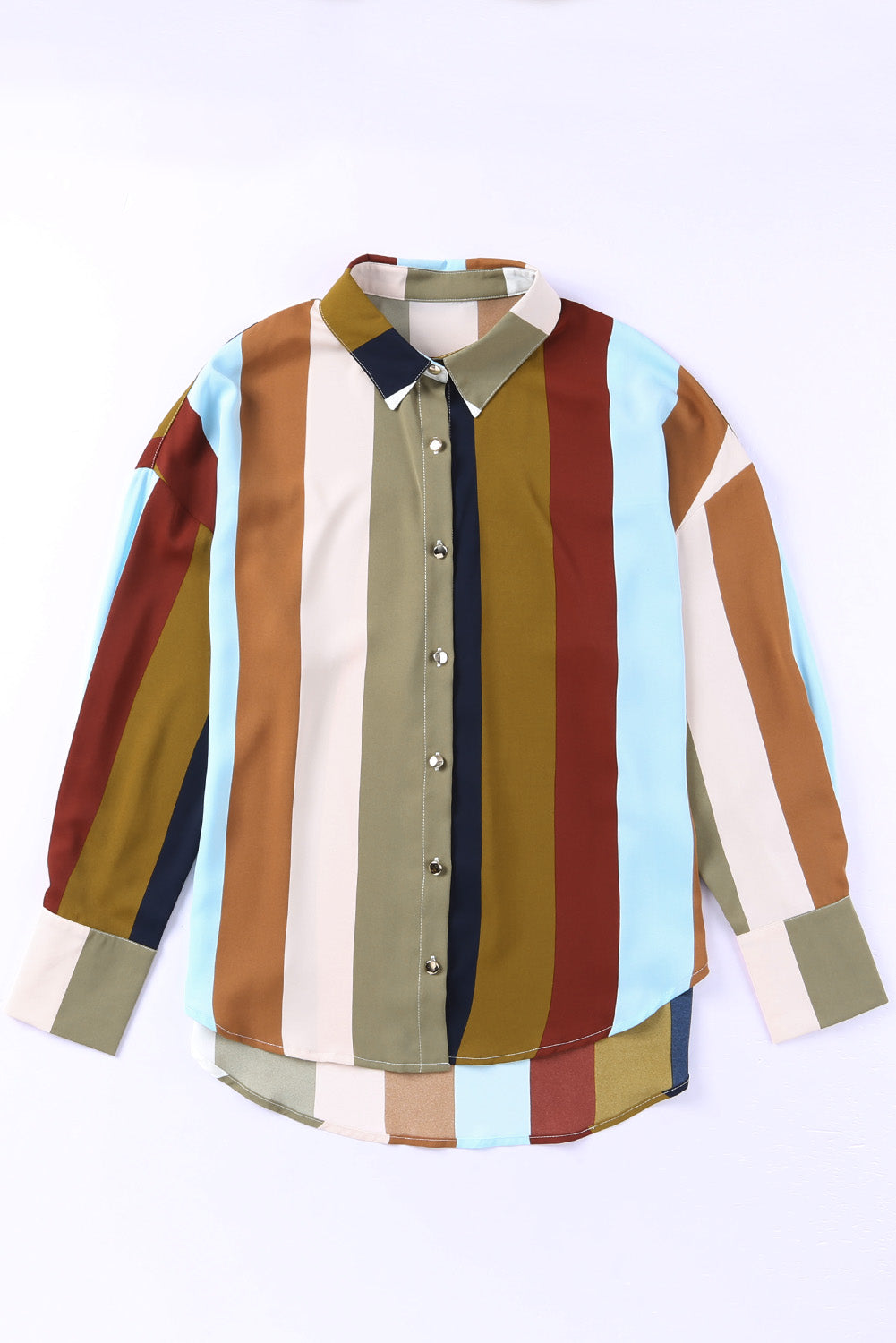 Multicolor Stripe Color Block Oversized Long Sleeve Shirt