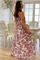 White Boho Paisley Print Spaghetti Straps Maxi Dress