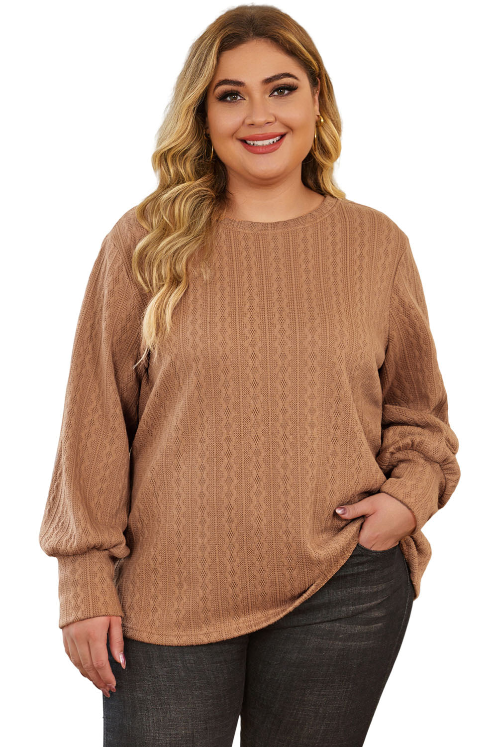 Khaki Subtle Cable Knit Plus Size Jumper